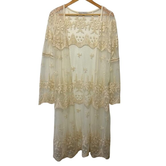 Romantic Boho Flowy Sheer Embroidered Duster Long Whimsigoth Nature Size Medium - Picture 1 of 10